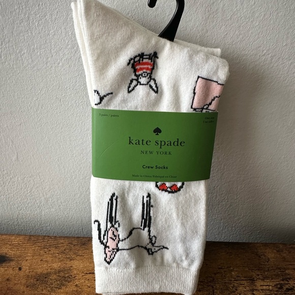 kate spade Accessories - kate spade Crew Socks 3-Pack with Animal Design, Black and White with Spade NWT
